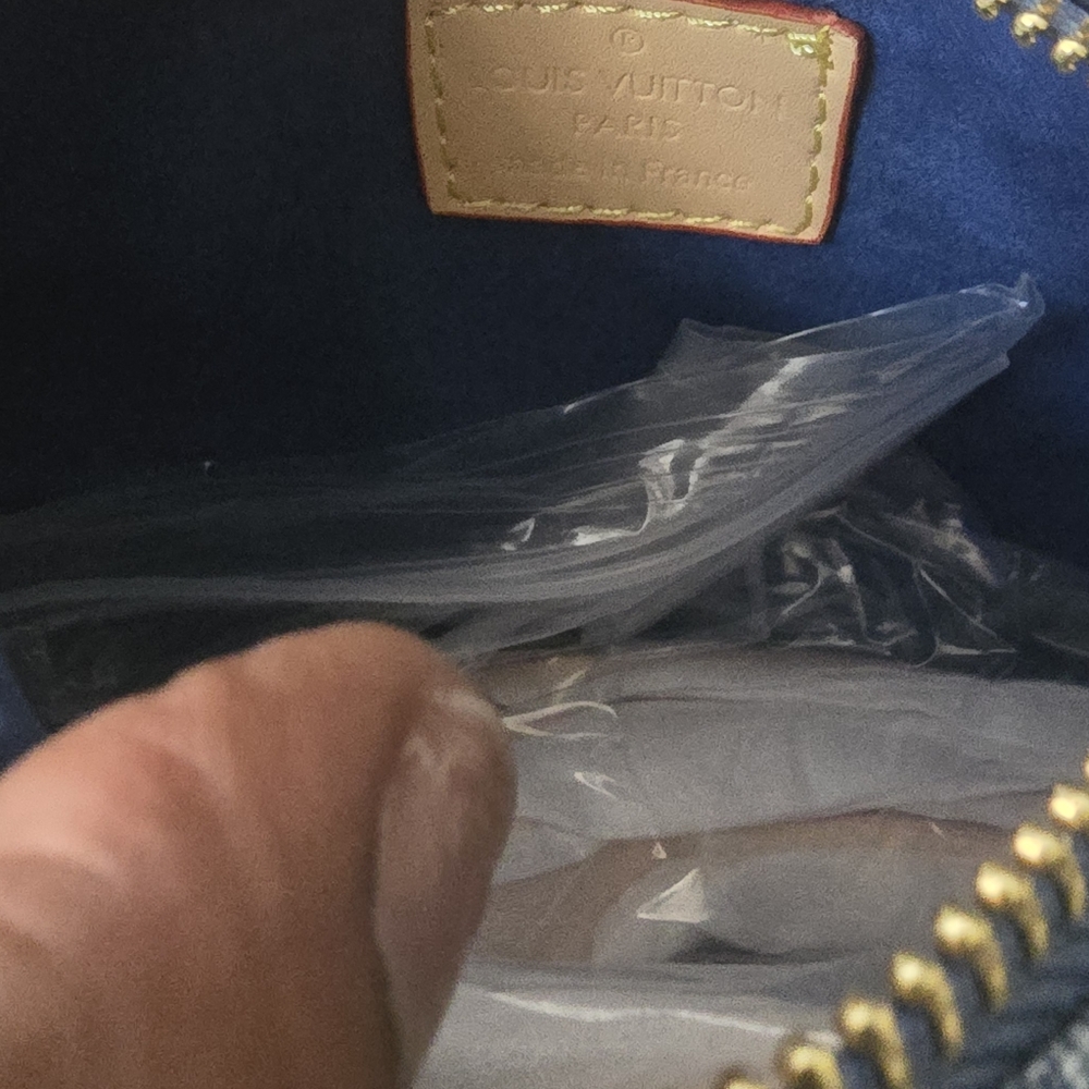 Blue Denim Monogram Micro Mini Bag with Tan Leather Trim - Picture 11 of 14